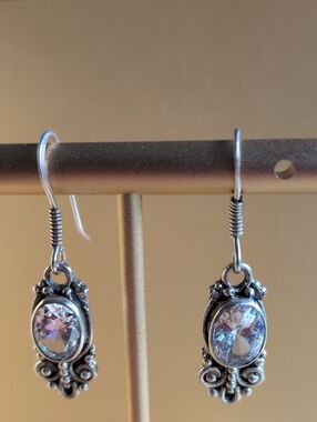 Sterling Silver White Topaz Vintage Drop Earrings -
